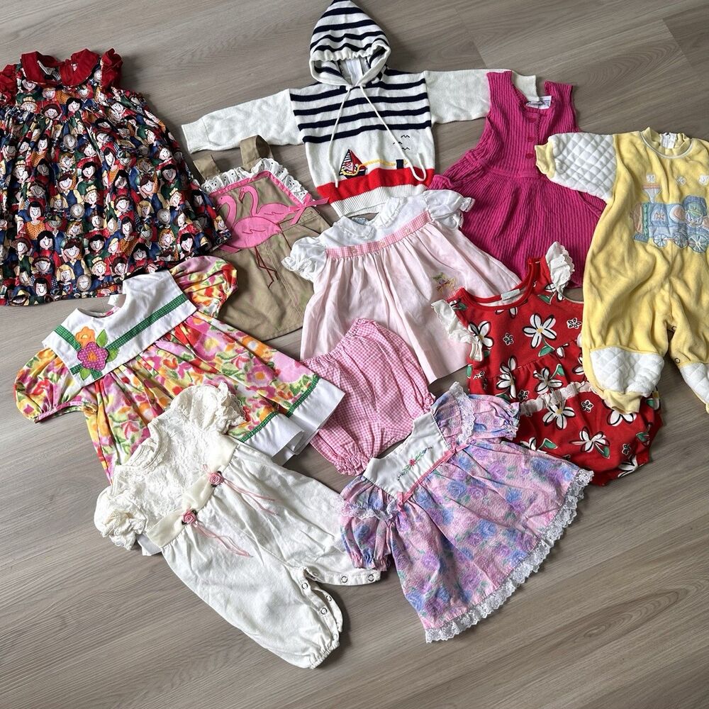 Vintage 90s Baby Girls Clothing Lot 3M - 2T  Rompers Dresses Etc Read!